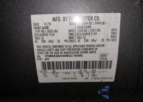 2021 Ford Explorer Xlt from USA, damaged, VIN 1FMSK8DHXMGC16450